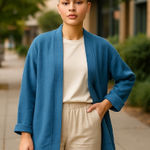 Lands' End  Quilted Open‎ Front Cardigan Jacket Comfy Casual Blue 1X Photo 1