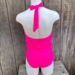Hot Pink Halter Neck One Piece Swimsuit Ruching Slight Tummy Control Size Large Photo 5
