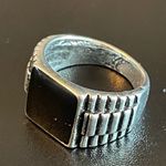 Elegant black obsidian S925 silver ring size 7 Photo 2