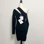 Nanushka Black Shani Knit Asymmetrical Cut Out Long Sleeve One Shoulder Mini New Photo 5