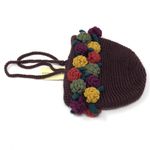 Anthropologie brown crochet wool bag with crochet flowers, NWT Photo 8