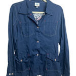 Luhta Navy Button Down Shirt Jacket with Embroidery on Back Women's Sz. 8 Blue Photo 0