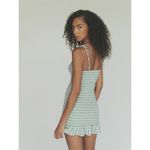 Reformation  gemini smocked ruffle gingham mini dress green Photo 2