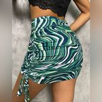 SheIn Marble Print Drawstring Hem Bodycon Skirt, Green/White/Blue, Size XS, NWOT Photo 1