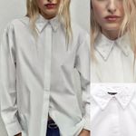 ZARA  pearl embellished collar detail cotton poplin white button front shirt Photo 2
