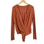 Free People ‎ Turnt Surplice Long Sleeve Thong Bodysuit Size M NWT Ginger Spice Photo 1