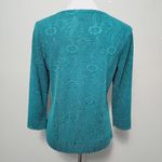 Rebecca Malone Teal Floral Jacquard ¾ Sleeve Jersey Knit Cardigan Size SP Photo 3