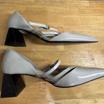 Schutz Mid Rue Gray Leather Mid Block Heel Pointed Toe Double Straps (Read) 7.5 Photo 4