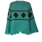 Vtg Carol Brent Teal Argyle Knit Cape Poncho Sweater 60s 70s Fringe O/S Preppy Green Size undefined Photo 1