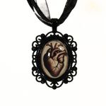Handmade Anatomical Heart Gothic Necklace ā Red & Sepia Cameo Photo 1