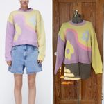 ZARA   Pastel Colorblock Flower Power Cropped Sweater Blogger Fav Sz Med  💕🎀 Photo 2
