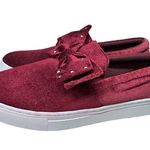 Isaac Mizrahi  Sparkling velvet Burgundy Loafers bow 8.5 glitter casual party Photo 8