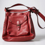 Red Leather‎ Crossbody Shoulder Bag with Studs Flap Buckle Closure Photo 0