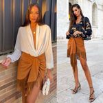 ZARA Rare clay/ rust/ burnt orange wrap skirt with cascading fringe tassels Photo 7