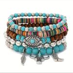 Western Lovely Vibrant Turquoise Stone Beaded Stretch Bracelet Elegant Stackable Brown Photo 6