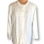 Vintage 90s Off White Knit Cardigan Sweater Crochet Diamond Pattern Long Sleeve Size L Photo 10