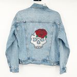 Old Navy NWT Womens Classic Skull Rose Distressed Denim Jean Jacket Size M Blue Photo 1