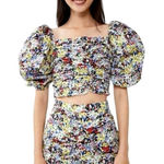 ZARA  Shirt Women Medium Multicolor Floral Puff Sleeve Crop‎ Top Boho Cottagecore Photo 0