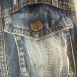 Free People  Distressed Denim Cargo Fringe Jean Vest Macrame Crochet L Photo 7