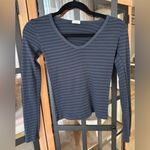 Brandy Melville John Galt  leah long sleeve top striped scoop vneck neutral tee Photo 1