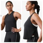 Athleta [] Black Grid Knit Singlet Side Slit Workout Tank Top NWT Size Large L Photo 1