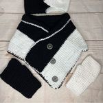 Handmade • Crochet Set 5 Pieces • Black & White • Buttons • Headband • Neck Warm Photo 8