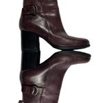 Born Gillian Moto Leather Ankle Boots Block Heel Zip Burgundy Aubergine Size 7M Red Photo 8