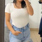 Amazon White Ribbed Square Neck Shirt Photo 0