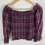 Moon River  Plaid Purple Smocked Off Shoulder Crop Top Size Medium Photo 0