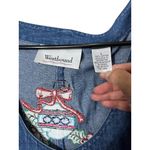 Westbound Vintage Christmas Denim Maxi Dress Button Front Embroidered L Photo 5