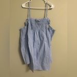 Wrangler  Blue Striped Smocked Peasant Dress Off Shoulder Bell Sleeves Size Large Photo 1