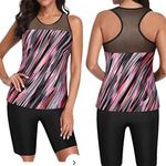 Yonique Racerback Tankini Workout Top Pink Stripe Large Photo 1