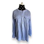 Loft Womens Blouse Sz XS Blue Oxford Cloth Henley Banded Collar Shirt Top Photo 3