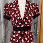 Diane Von Furstenberg Vtg Y2K DVF Geometric Short Puff Sleeve Blazer Jacket Wool Knit Red Black Peplum Photo 1