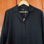 Quince  Washable Stretch Silk Notch Collar Blouse Button Up Black Size Medium Photo 3