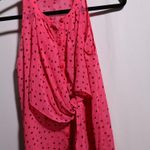 Y2K Princess Vera Wang Hot Pink Polka Dot Sheer Button Up Top Sleeveless XS Tie Photo 2