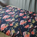 Shawl Wrap Scarf Vintage Puerto Rico Hibiscus Palm Tree Navy Blue Pink Fringe Photo 1