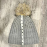 J.Crew  Wool Blend Ribbed Knit Beanie Winter Hat Gray Faux Fur PomPom OS Photo 2