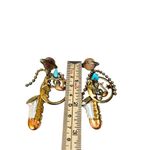 Saxophone, moon and Saturn charm dangle earrings copper gold and blue hue music Photo 6