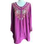 Soft Surroundings Pink Beaded Embroidered Boho Blouse Sz M Photo 3