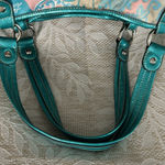 Kathy Van Zeeland  Turquoise‎ Patent Leather Multicolor Satin Fabric Shoulder Bag Photo 4