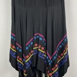 Azel Hazel Black Colorful Embroidered Handkerchief Hem Elastic Waist Skirt Sz L Size L Photo 0