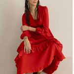 NWT Boutique Boho Women's Rouge Satin Ruffle Midi Dress by Bohera Red Size L Photo 1