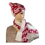 Handmade Crochet Hat & Scarf Set Cozy & Stylish. Brand new white, pink and red Photo 3