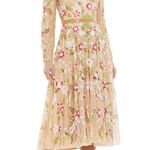 Mac Duggal NWT  Floral Tea Length Dress Sequin Beaded Gold Size 14 Photo 0