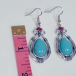 Faux turquoise & silver tone boho dangly earrings, teardrop shape, 1.5” NEW Blue Photo 1