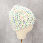 White Multi Color Cable Knit Y2K Vintage Bucket Beanie Cap Hat Photo 3