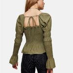 Topshop  Green Shirred Long Sleeve Peplum Hem Blouse Photo 1