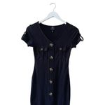 Derek Heart Black V-neck Short Sleeves Knitwear Oversized Buttons SZ S #1269 Photo 2