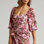SHOWPO Chloie Puff Sleeve Drape Mini Dress In Boudoir Blooms Pink Size 8 Photo 2